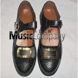 Black Gold Buckle Kilt Ghillie Brogues Leather Upper with Leather Sole
